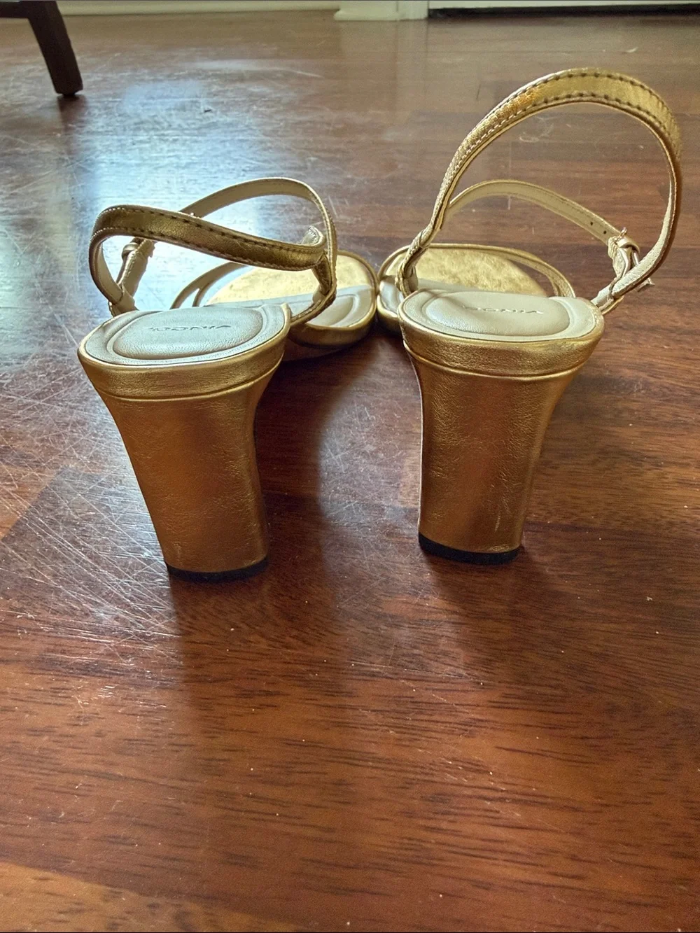Vince Marcella Ankle Strap Gold Metallic Block Heel Sandals 9/40
